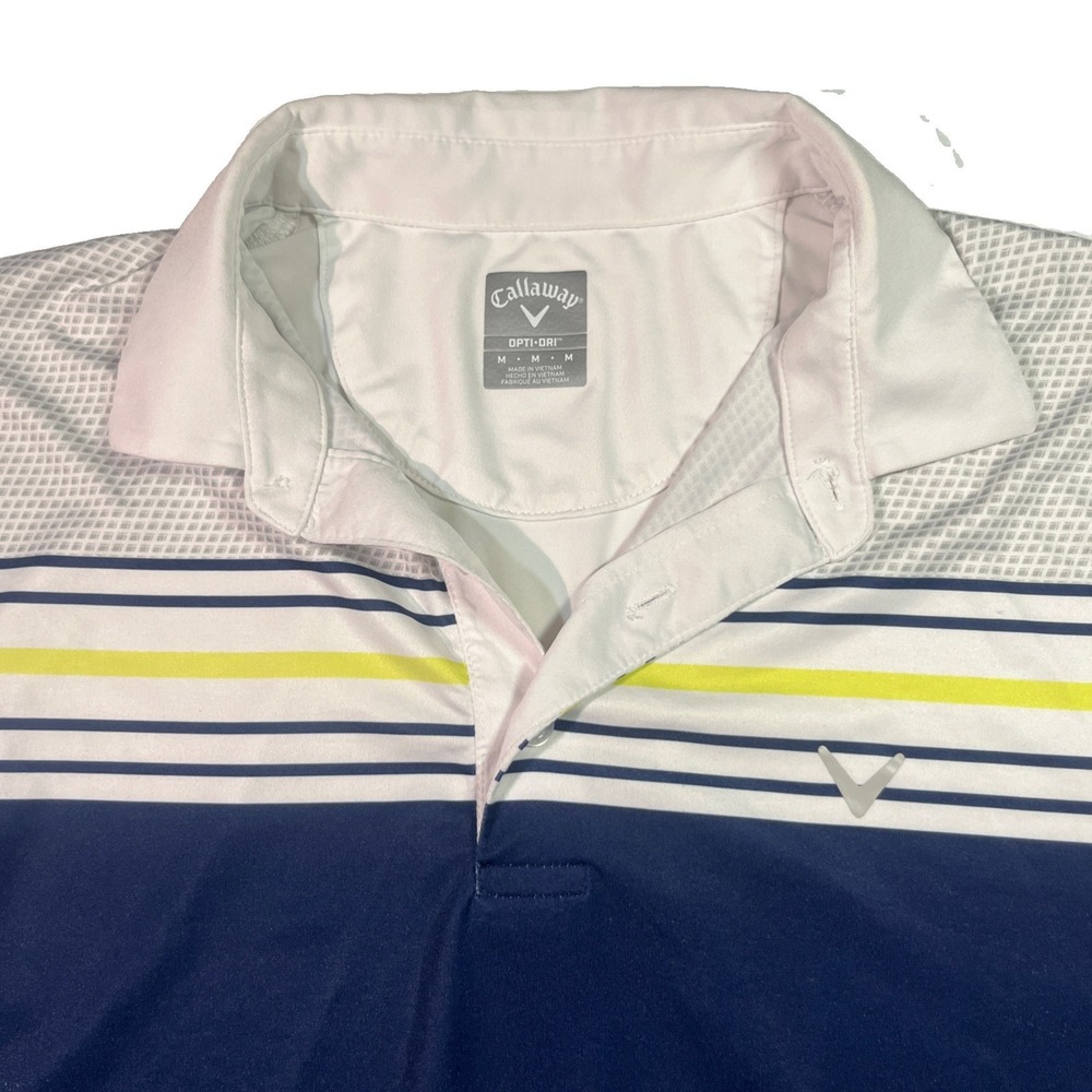 Callaway Opti Dri Golf Performance Polo Striped Print UPF Shirt Size M EUC